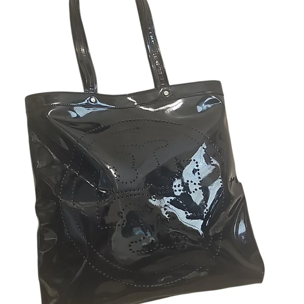 Tory Burch Black Patent Leather Ella Tote Bag